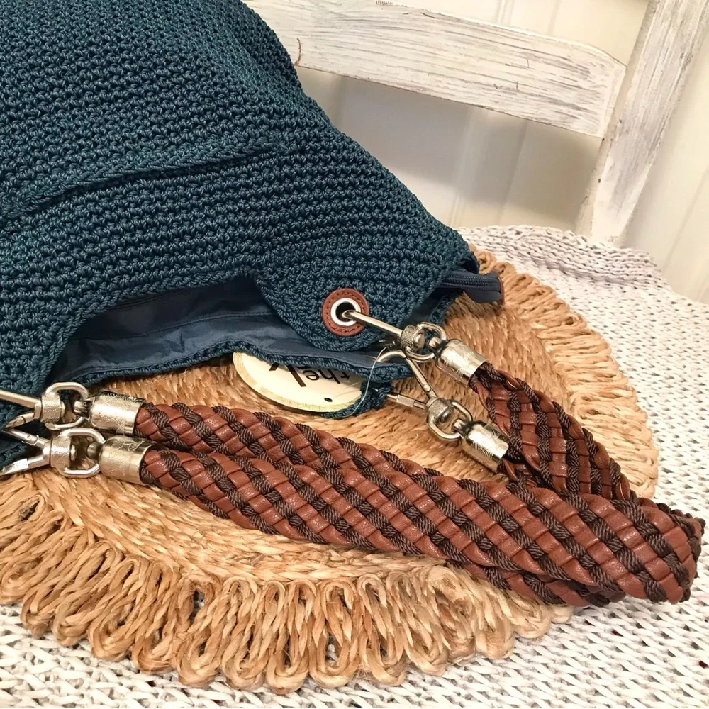 The Sak Indio Crochet Handbag Vintage Blue NWT